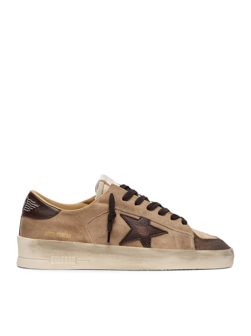 STARDAN MEN`S BEIGE SUEDE SHOES WITH STAR AND BROWN INSERTS