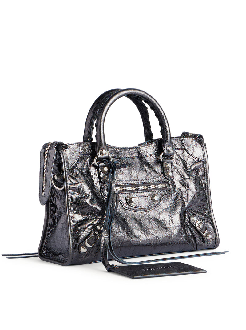 LE CITY SMALL BAG IN ARENA METALLIC LAMBSKIN WITH POLISHED SILVER FINISHES