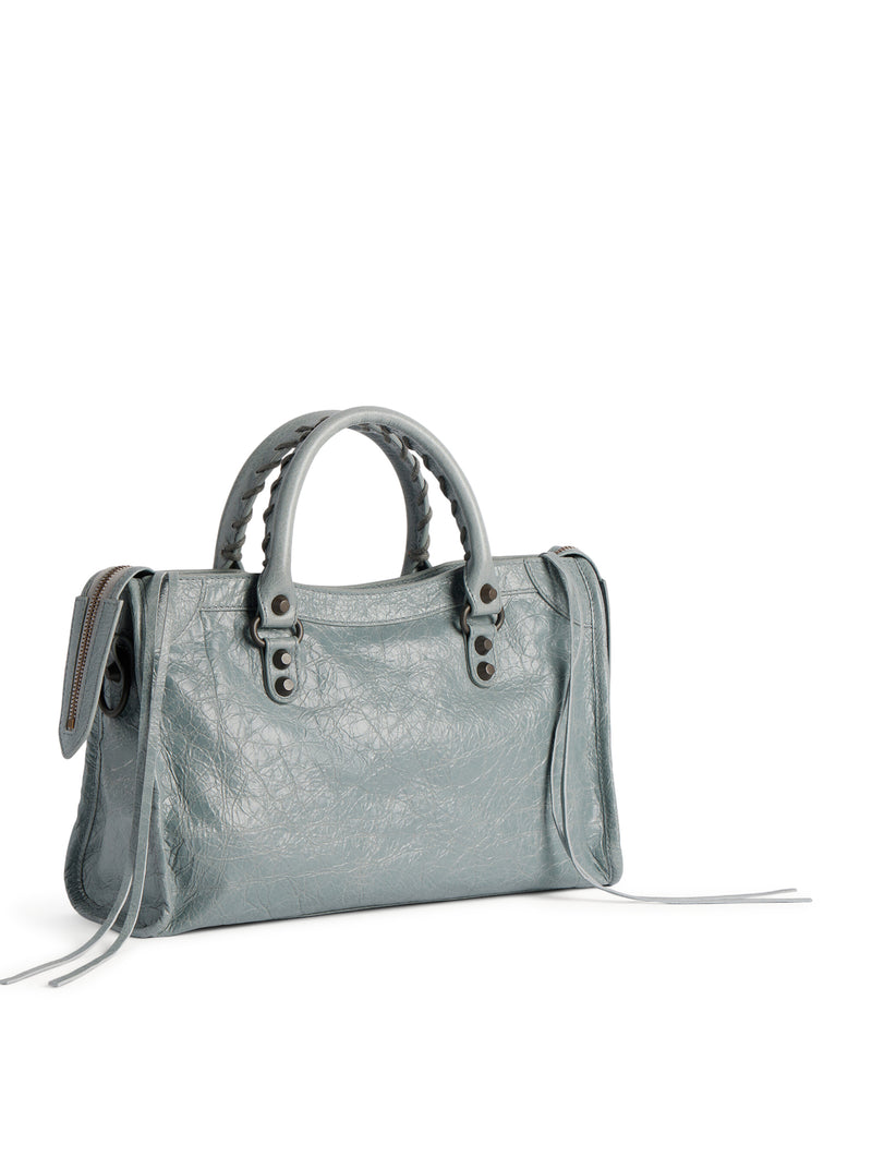 LE CITY SMALL BAG IN ARENA GREY-BLUE LAMBSKIN WITH BRASS FINISHING