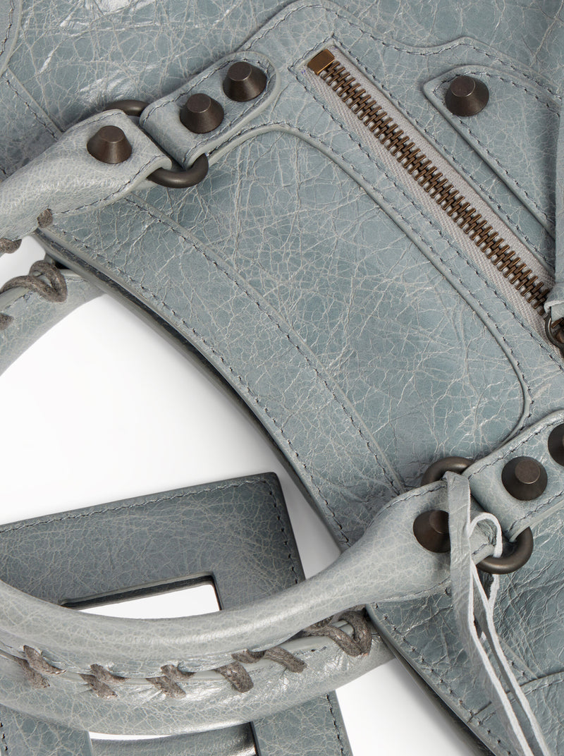 LE CITY SMALL BAG IN ARENA GREY-BLUE LAMBSKIN WITH BRASS FINISHING