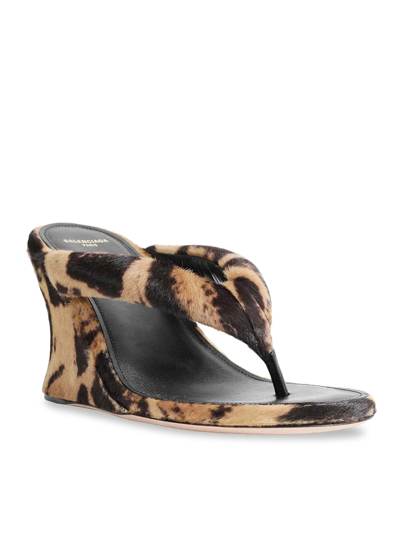 GAETA WEDGE THONG SANDAL IN OCELOT-PRINT CALF HAIR