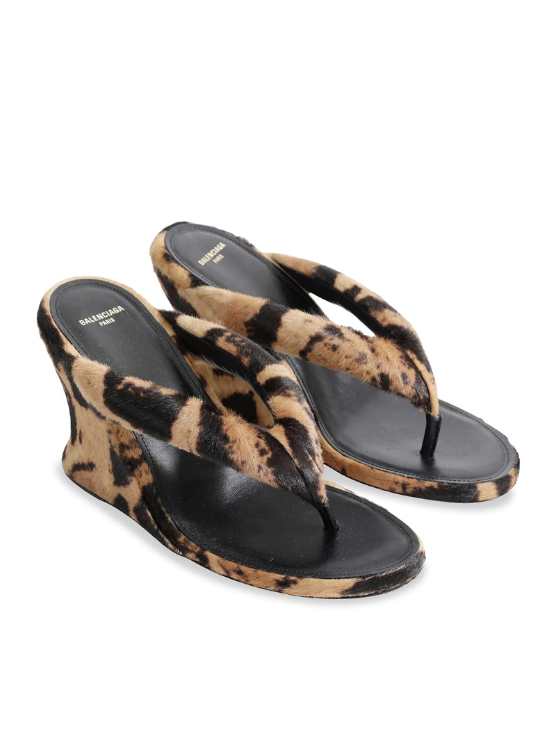 GAETA WEDGE THONG SANDAL IN OCELOT-PRINT CALF HAIR