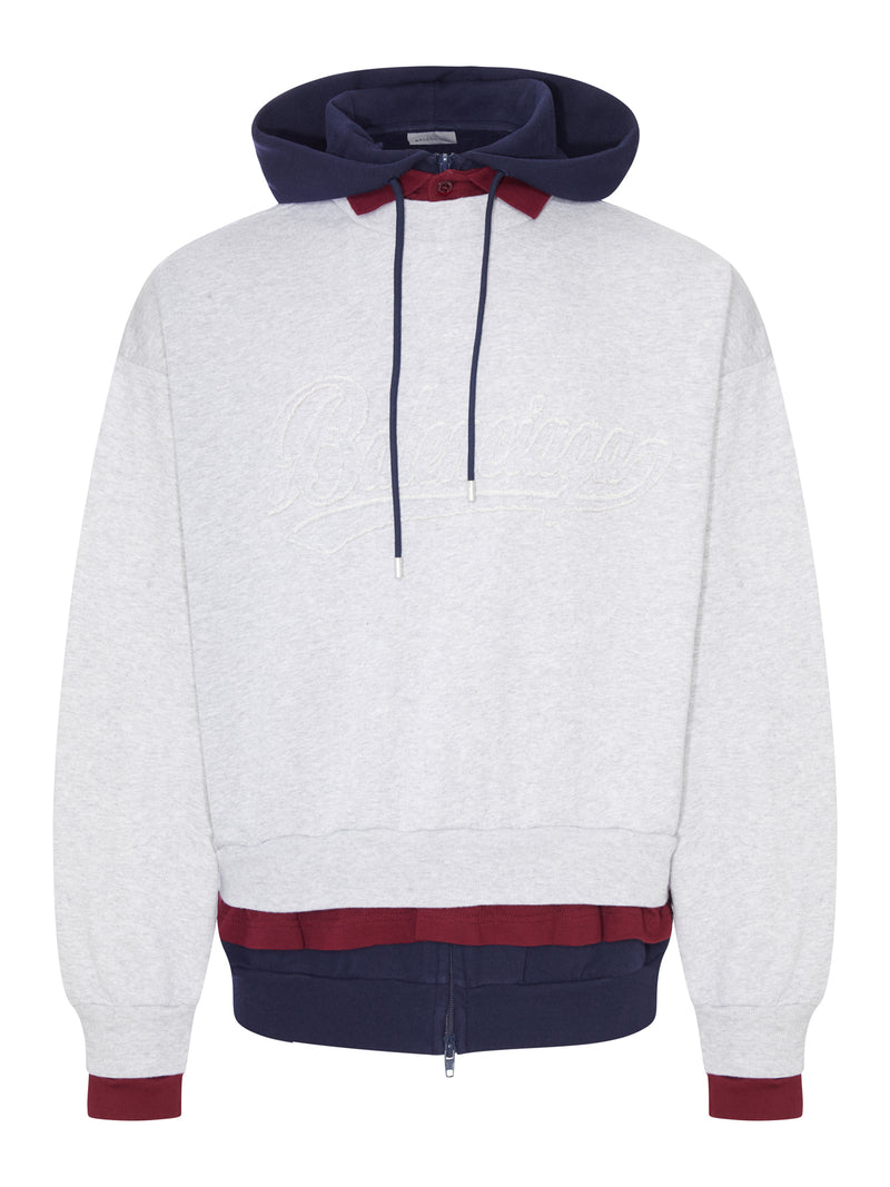 LAYERED DRY MOLLETON HOODIE WITH FRAYED LETTERING