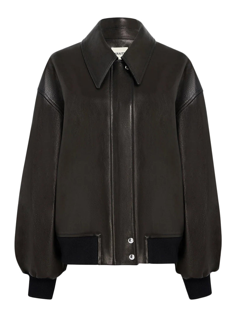 SHELMAN LEATHER BOMBER JACKET WITH WIDE NECK