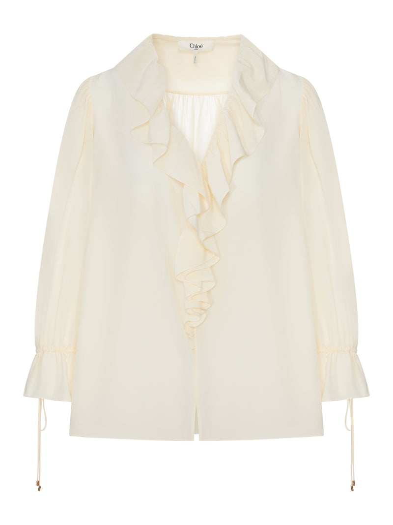 V-NECK RUFFLE TOP IN CRÊPE DE CHINE
