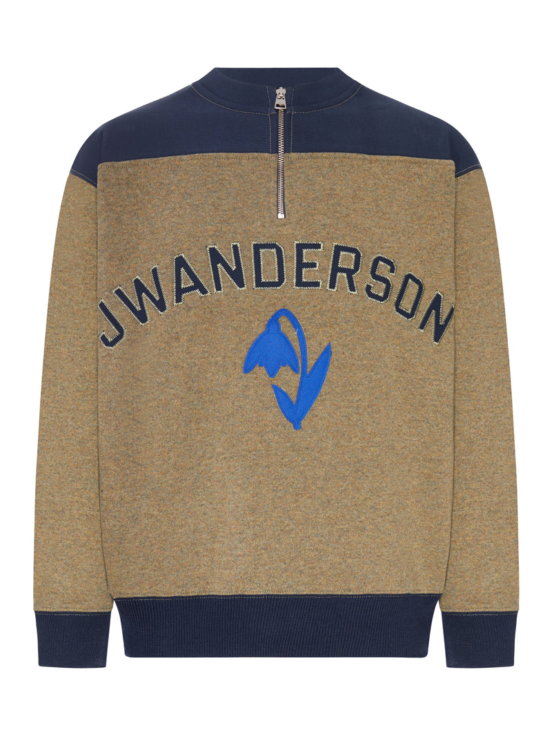 COLOR-BLOCK ZIP-DETAIL CREW-NECK SWEATSHIRT