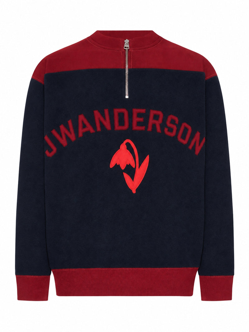 COLOR-BLOCK ZIP-DETAIL CREW-NECK SWEATSHIRT