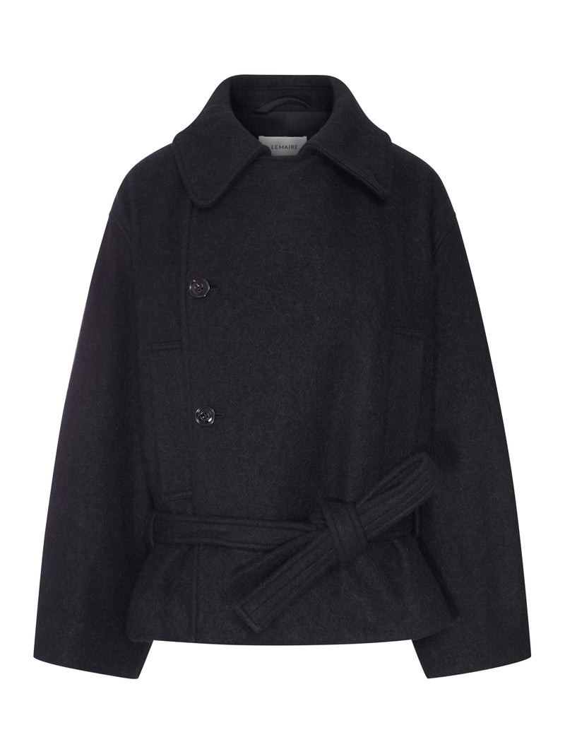 BLACK SHORT WOOL-BLEND JACKET WITH BELT