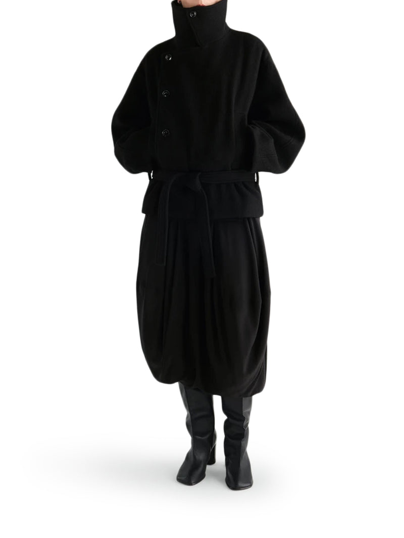 BLACK SHORT WOOL-BLEND JACKET WITH BELT