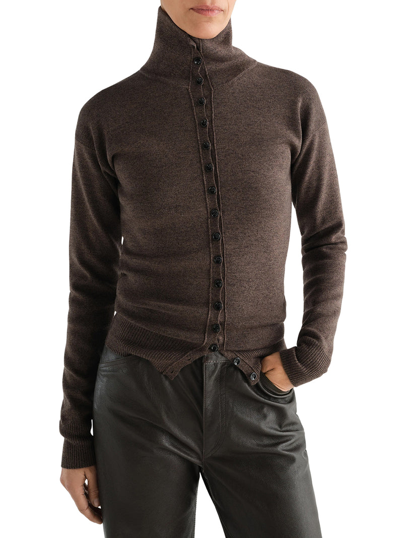 FINE WOOL BUTTON-FRONT CARDIGAN