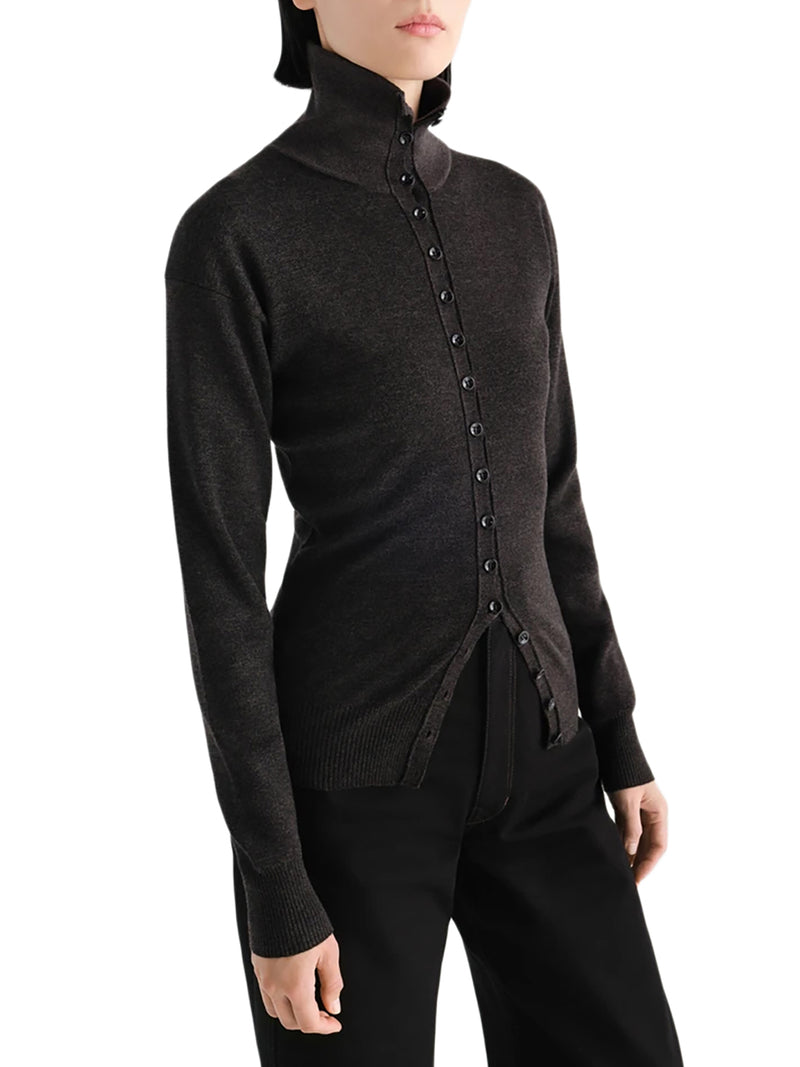 FINE WOOL BUTTON-FRONT CARDIGAN