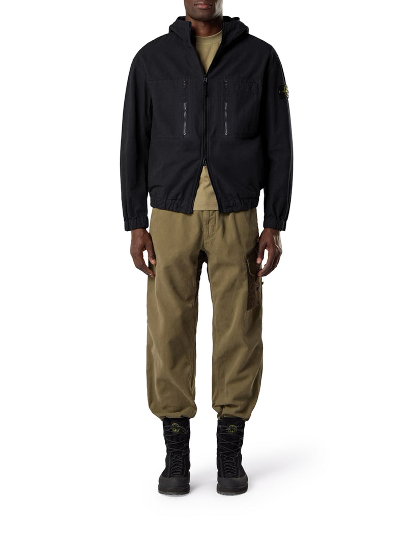 COTTON OVERSHIRT WITH HOOD AND STONE ISLAND BADGE