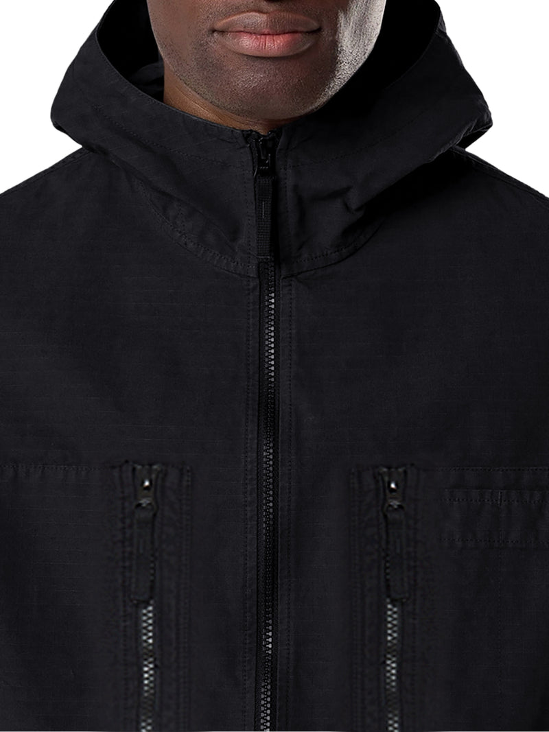 COTTON OVERSHIRT WITH HOOD AND STONE ISLAND BADGE