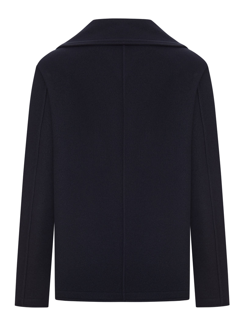 NAVY BLUE DOUBLE-BREASTED WOOL AND CASHMERE BLEND JACKET