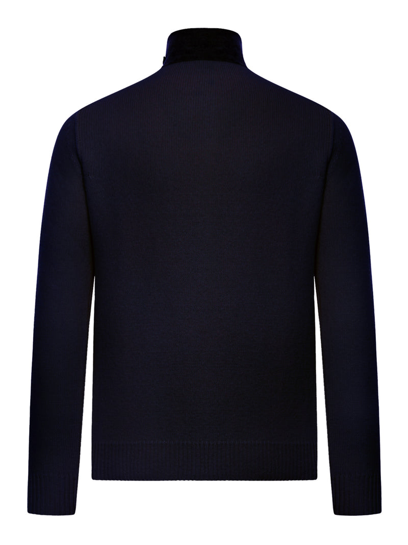REGULAR FIT SWEATER WITH ZIP AND BUTTON FASTENING