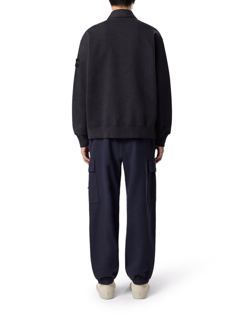 COTTON POLO-STYLE SWEATSHIRT WITH STONE ISLAND BADGE