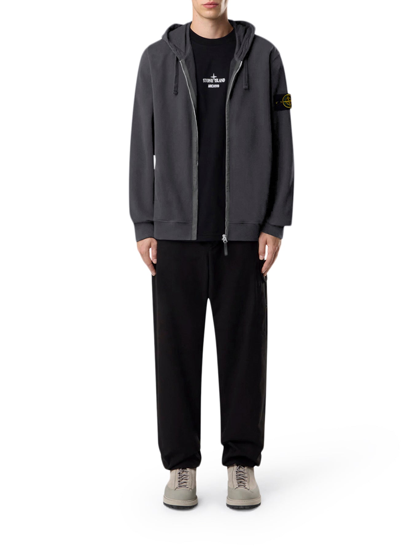 COTTON SWEATSHIRT WITH ZIP, HOOD AND COMPASS LOGO