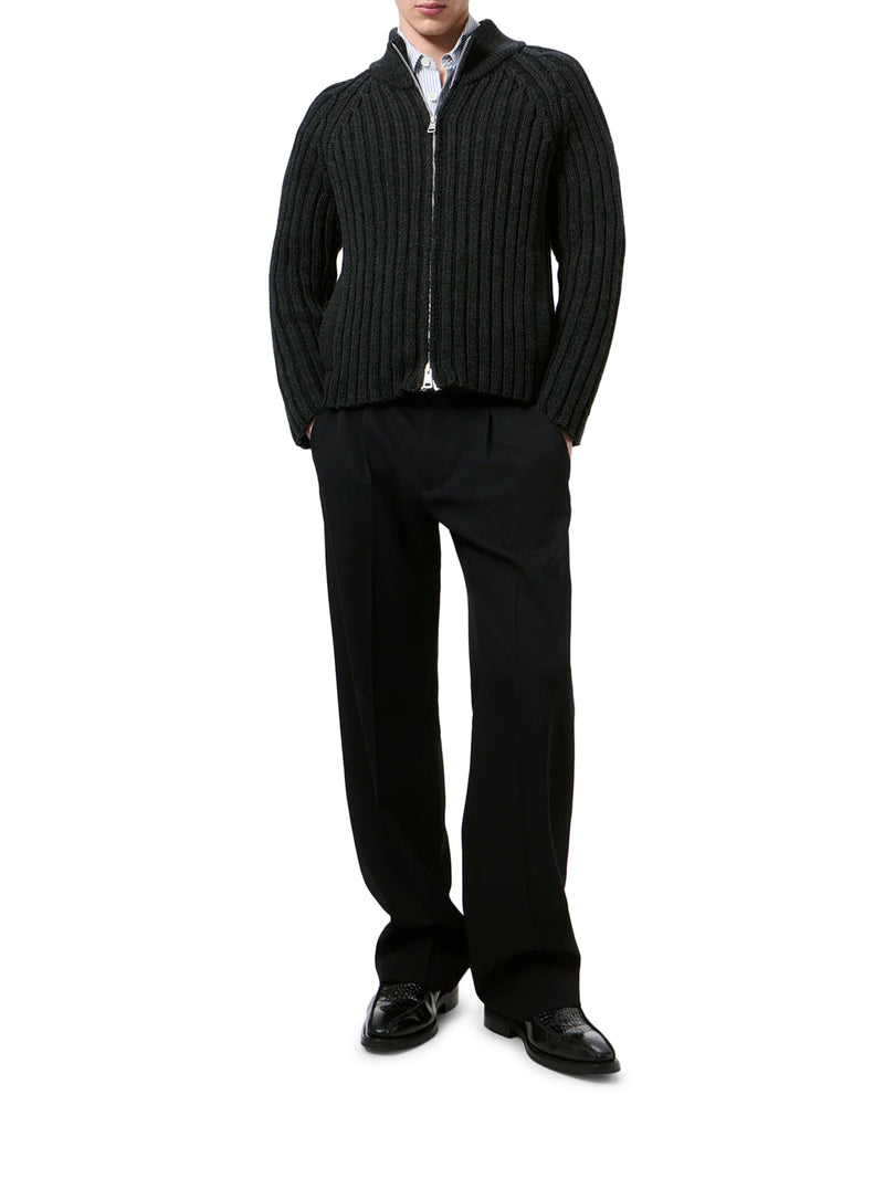 RIBBED MERINO WOOL ZIP-UP CARDIGAN