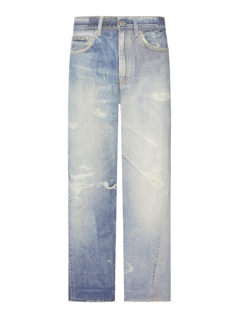 THIRD CUT COTTON JEANS WITH DIGITAL PRINT