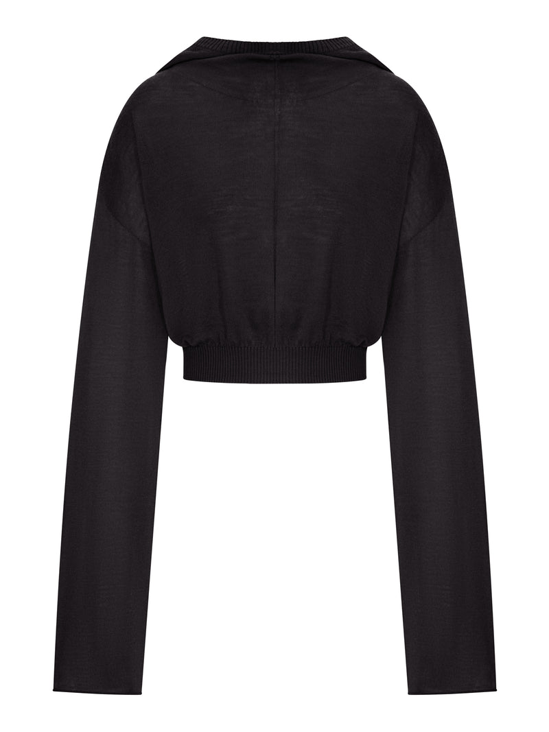 CROPPED KNIT SWEATER WITH HOOD