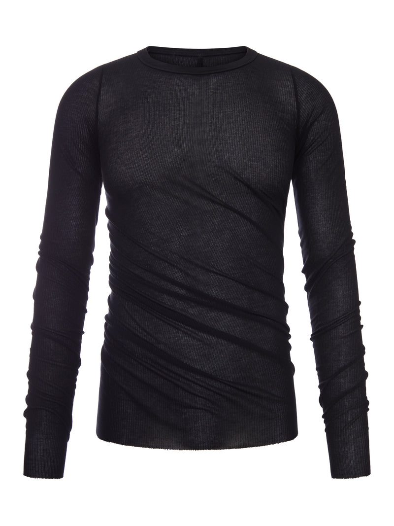 SEMI-TRANSPARENT RIBBED T-SHIRT WITH DRAPING