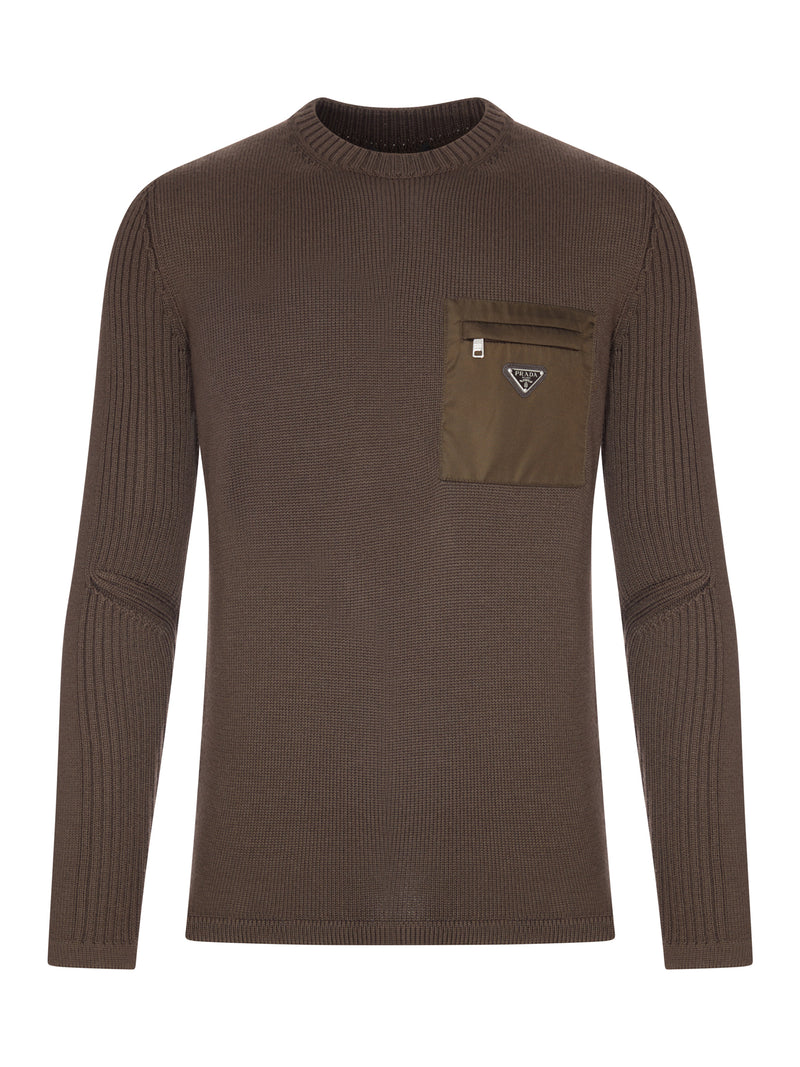 WOOL SWEATER WITH RE-NYLON POCKET