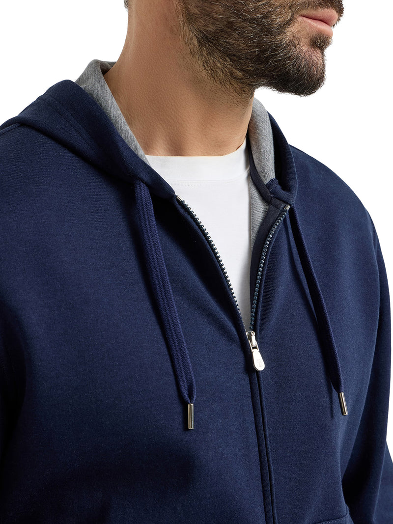 DOUBLE COTTON, CASHMERE AND SILK SWEATSHIRT TOPWEAR WITH ZIP AND HOOD