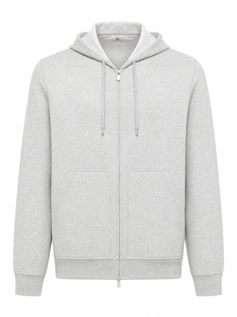 DOUBLE COTTON, CASHMERE AND SILK SWEATSHIRT TOPWEAR WITH ZIP AND HOOD