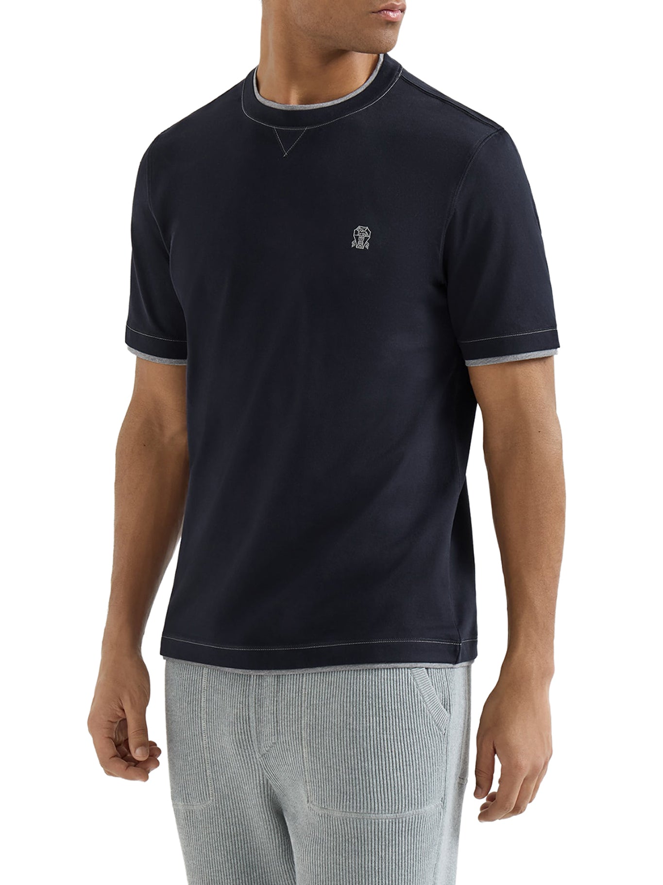 COTTON T-SHIRT WITH FRONT LOGO AND CONTRASTING TRIM