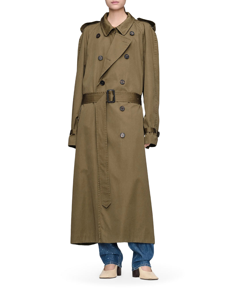 LONG DOUBLE-BREASTED COTTON TRENCH COAT