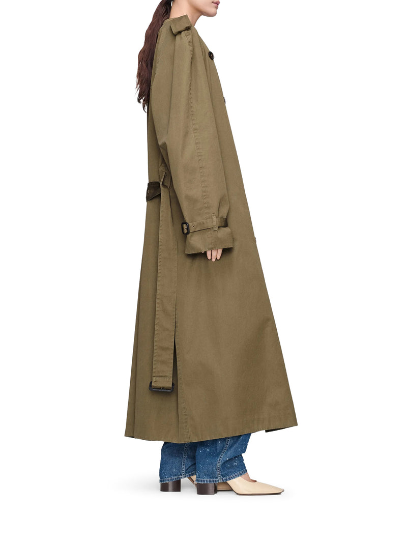 LONG DOUBLE-BREASTED COTTON TRENCH COAT