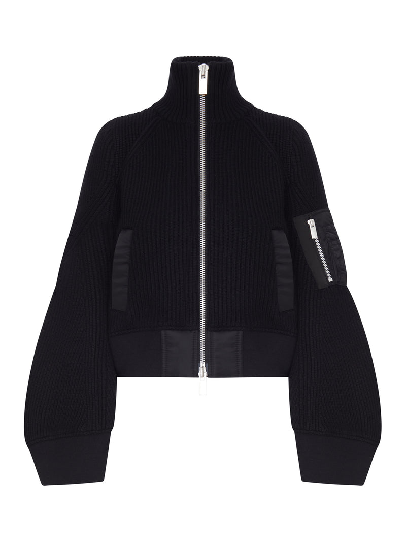 RIBBED KNIT BLOUSON WITH NYLON INSERTS