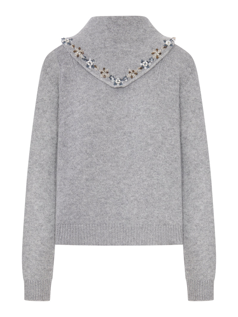 CASHMERE SWEATER WITH EMBROIDERED SCARF