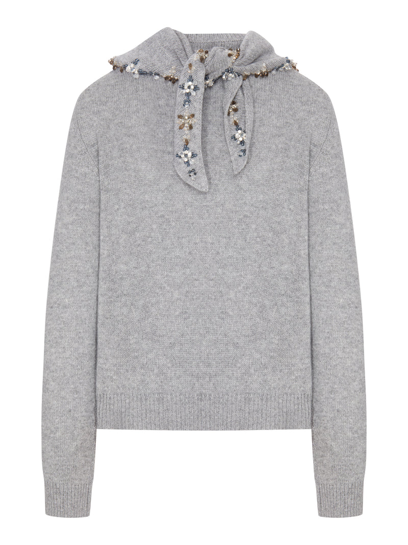 CASHMERE SWEATER WITH EMBROIDERED SCARF