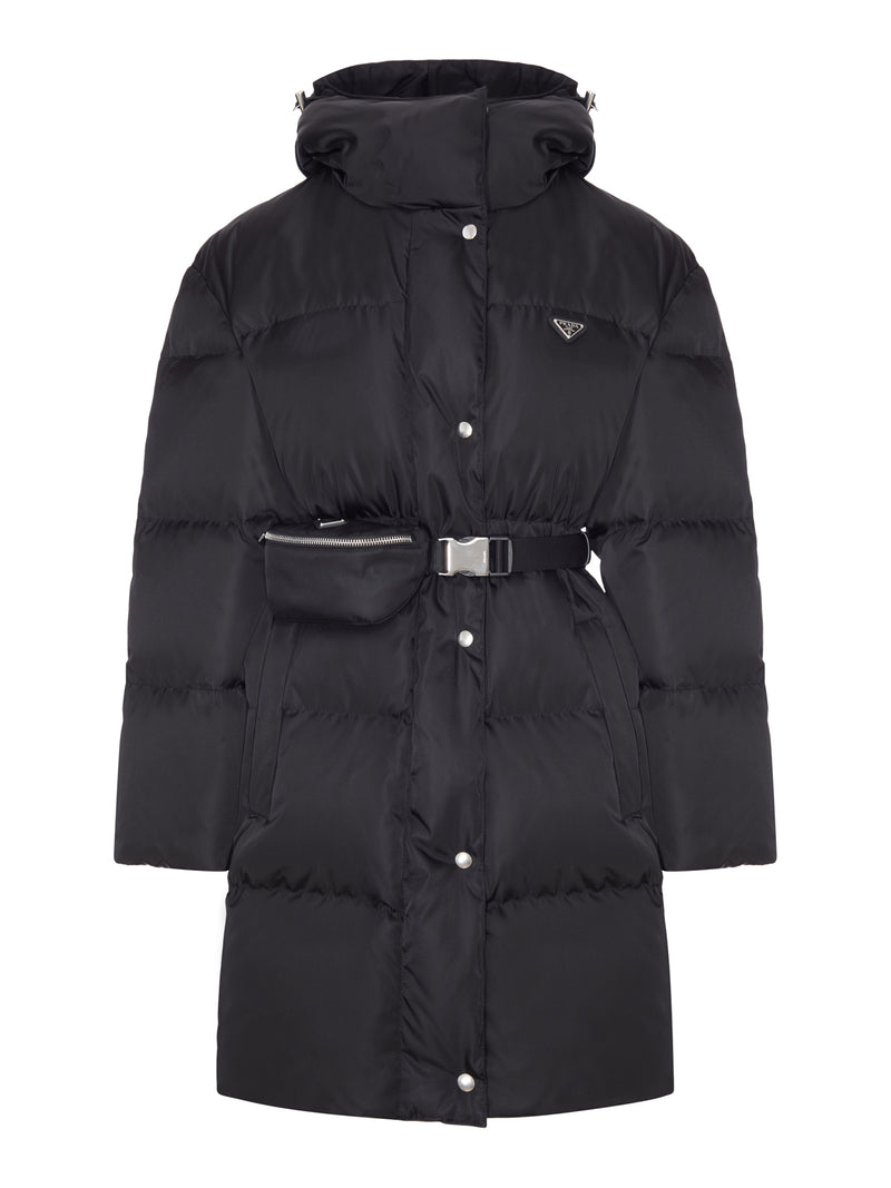 RE-NYLON DOWN JACKET WITH HOOD AND WAIST BELT