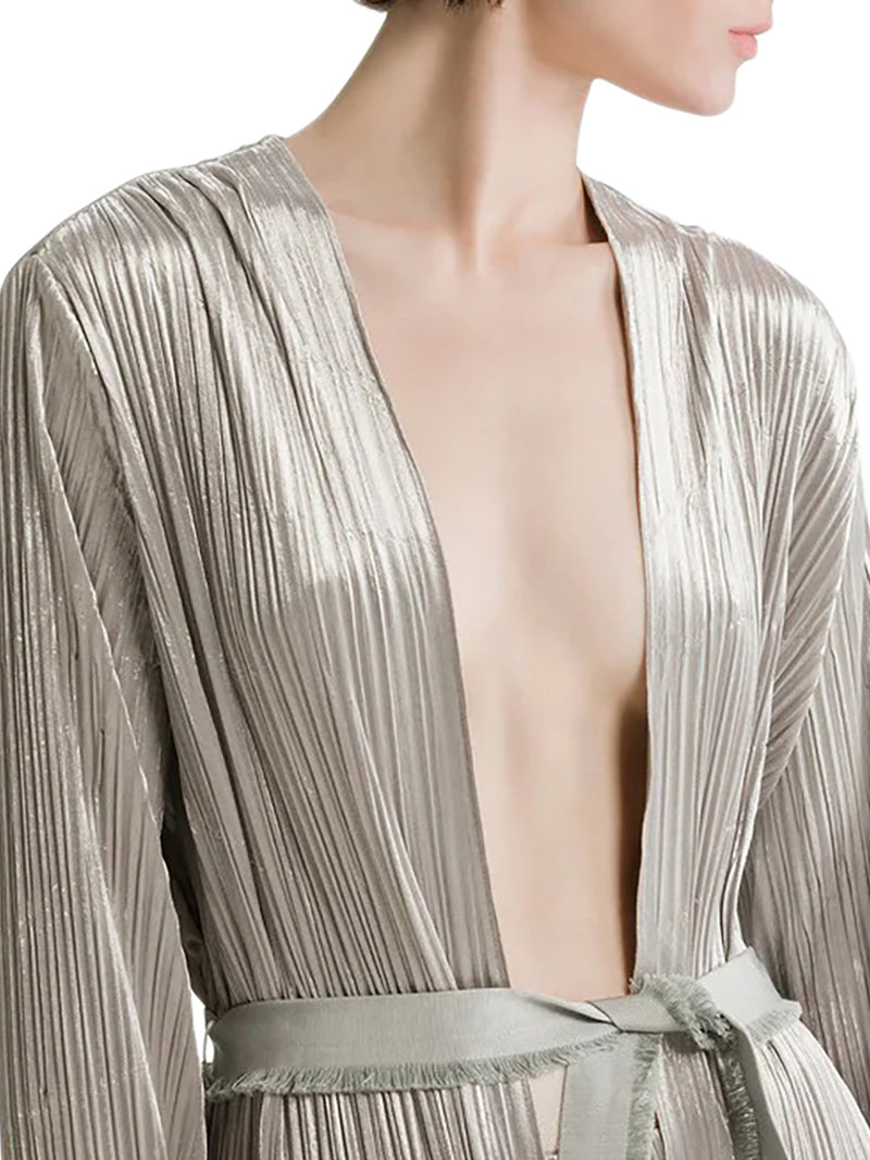VELVET-EFFECT PLEATED JERSEY ROBE
