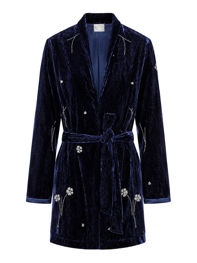 EMBROIDERED VELVET KIMONO WITH BELT