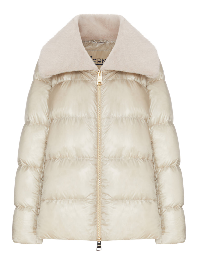 SHINY DOWN JACKET WITH FUR COLLAR