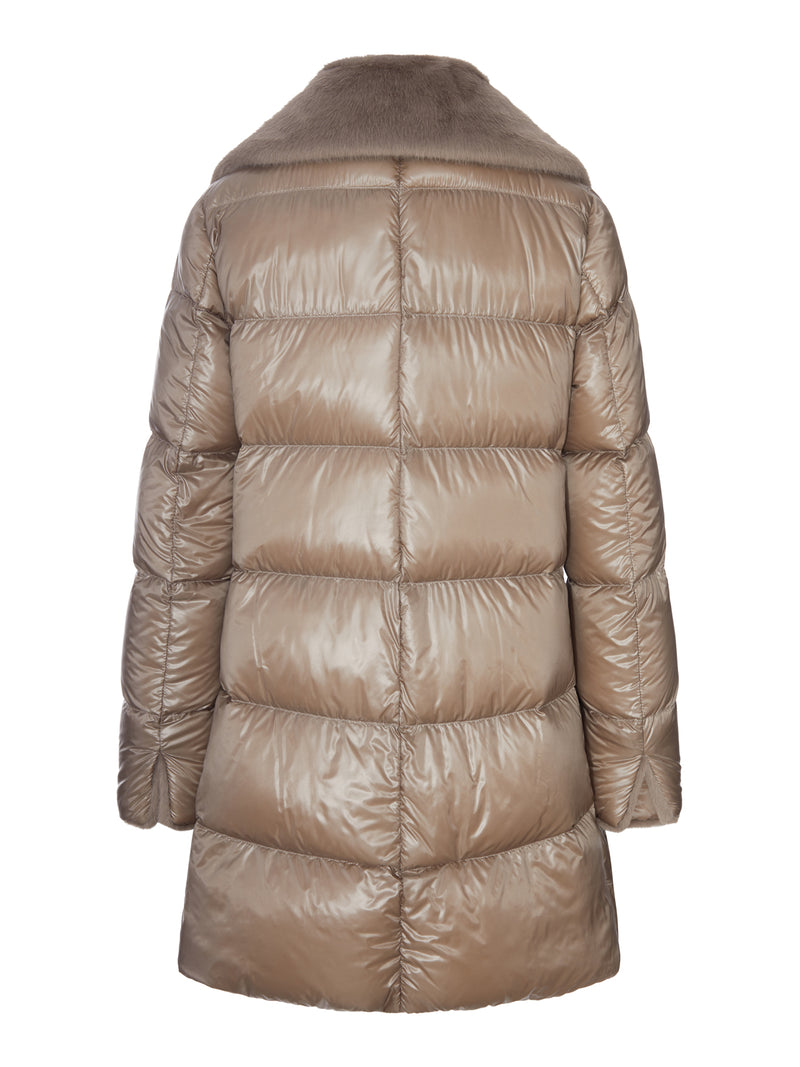 LONG PUFFER COAT WITH FAUX FUR COLLAR