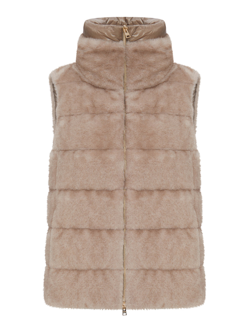 ECO-FUR SLEEVELESS JACKET WITH ZIP