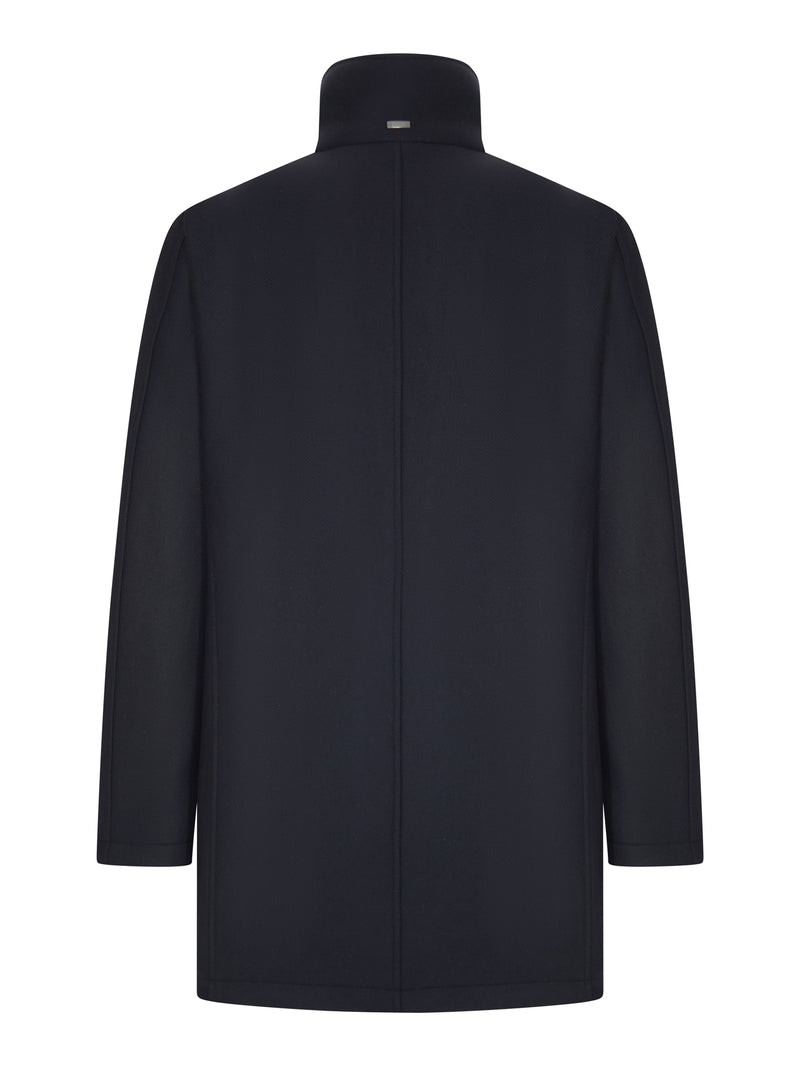 COAT WITH HIGH COLLAR AND CONTRASTING INTERIOR
