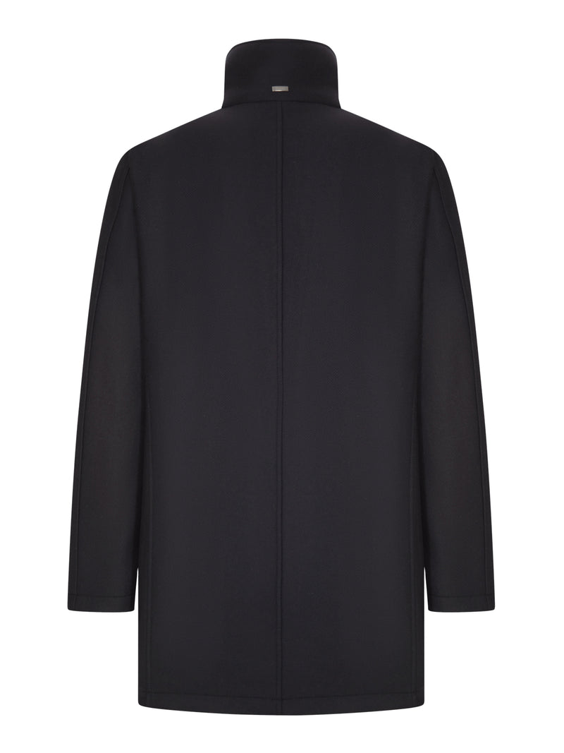 COAT WITH HIGH COLLAR AND CONTRASTING INTERIOR