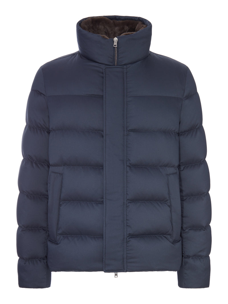 PADDED PUFFER JACKET WITH A HIGH COLLAR AND FAUX-FUR LINING