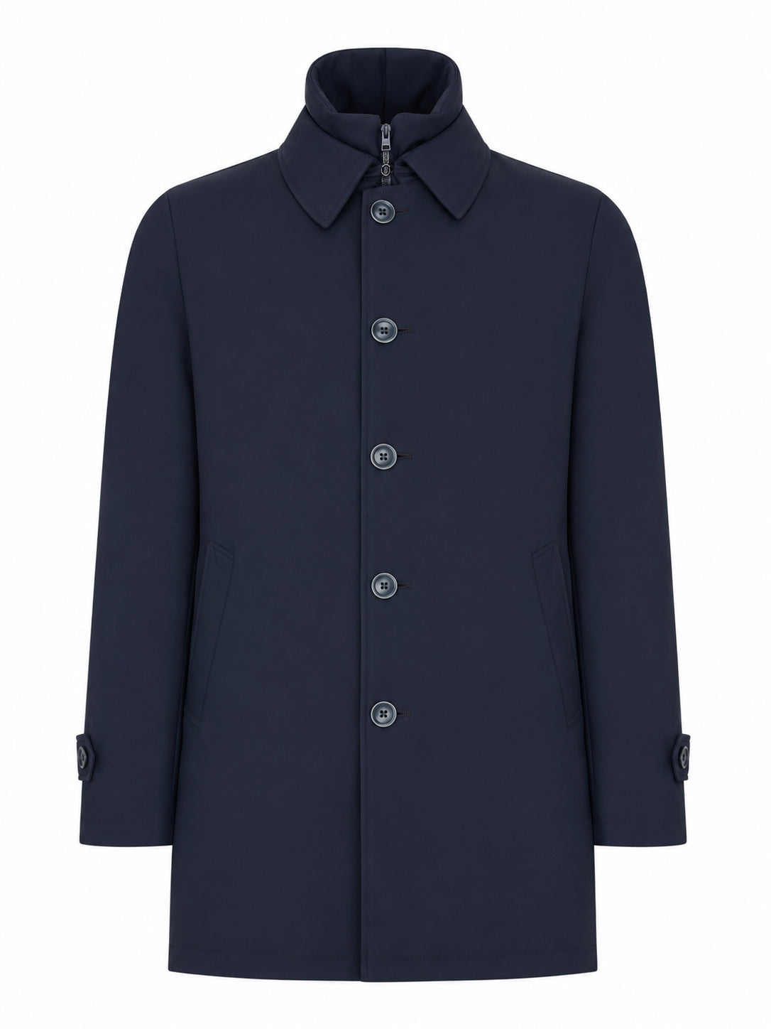 WATERPROOF TECHNICAL FABRIC COAT WITH BUTTONS AND A HIGH COLLAR