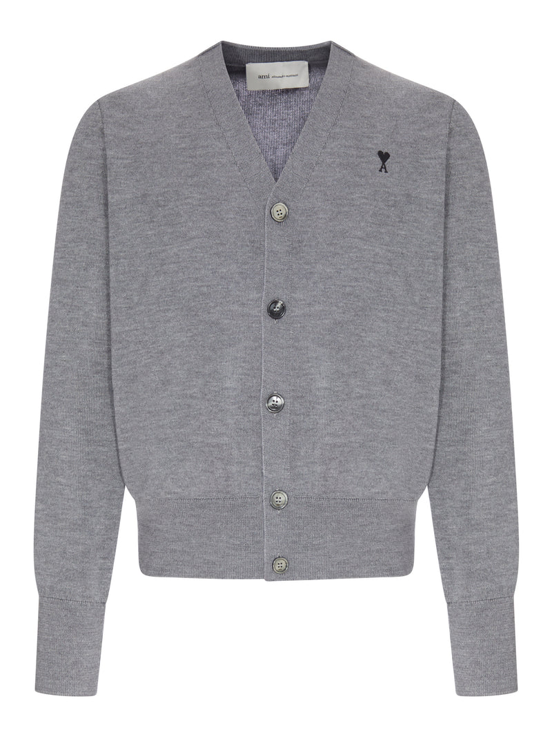 V-NECK KNIT CARDIGAN WITH EMBROIDERED LOGO
