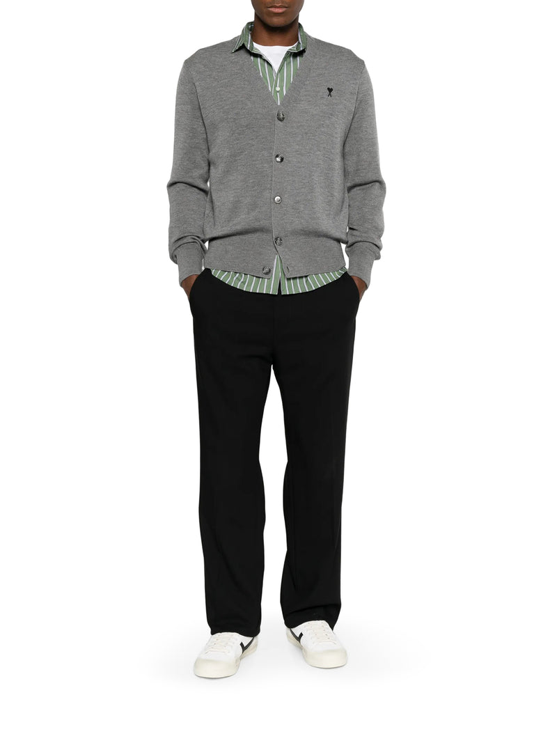 V-NECK KNIT CARDIGAN WITH EMBROIDERED LOGO
