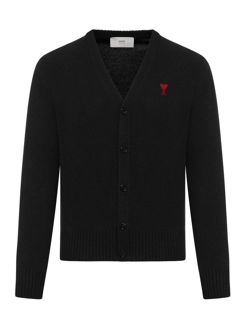 V-NECK KNIT CARDIGAN WITH EMBROIDERED LOGO