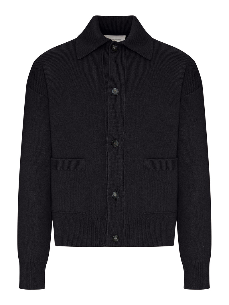 WOOL CARDIGAN WITH SHIRT COLLAR
