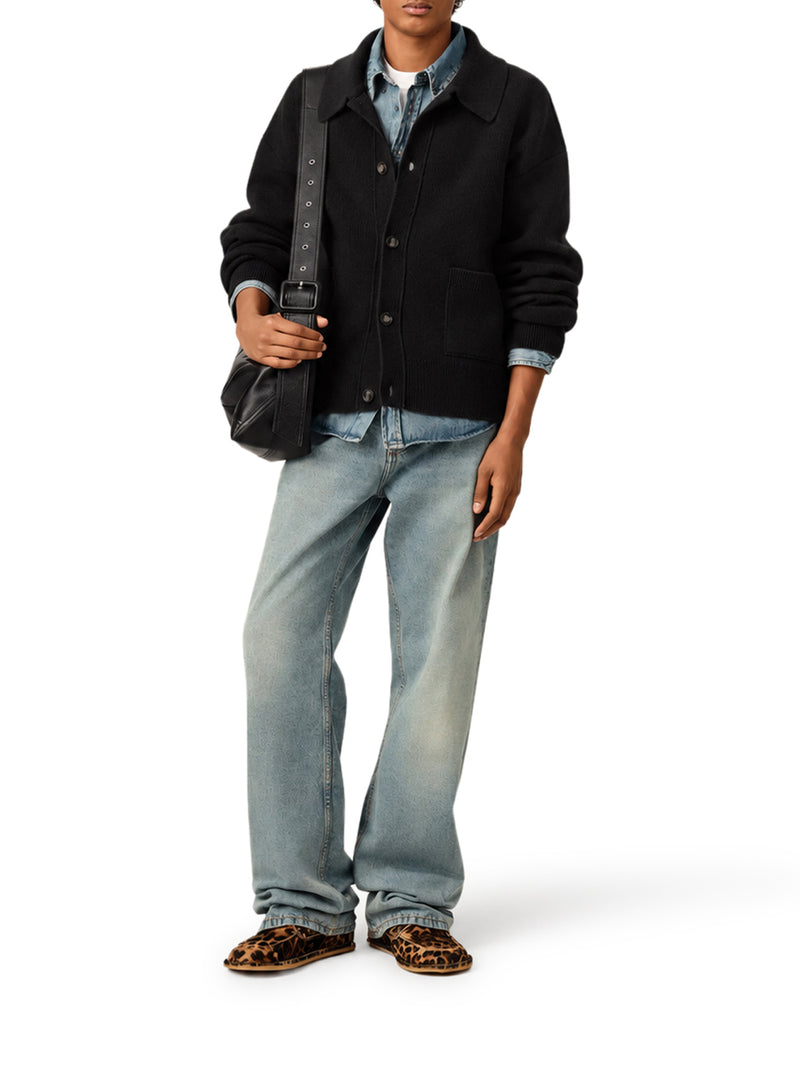 WOOL CARDIGAN WITH SHIRT COLLAR