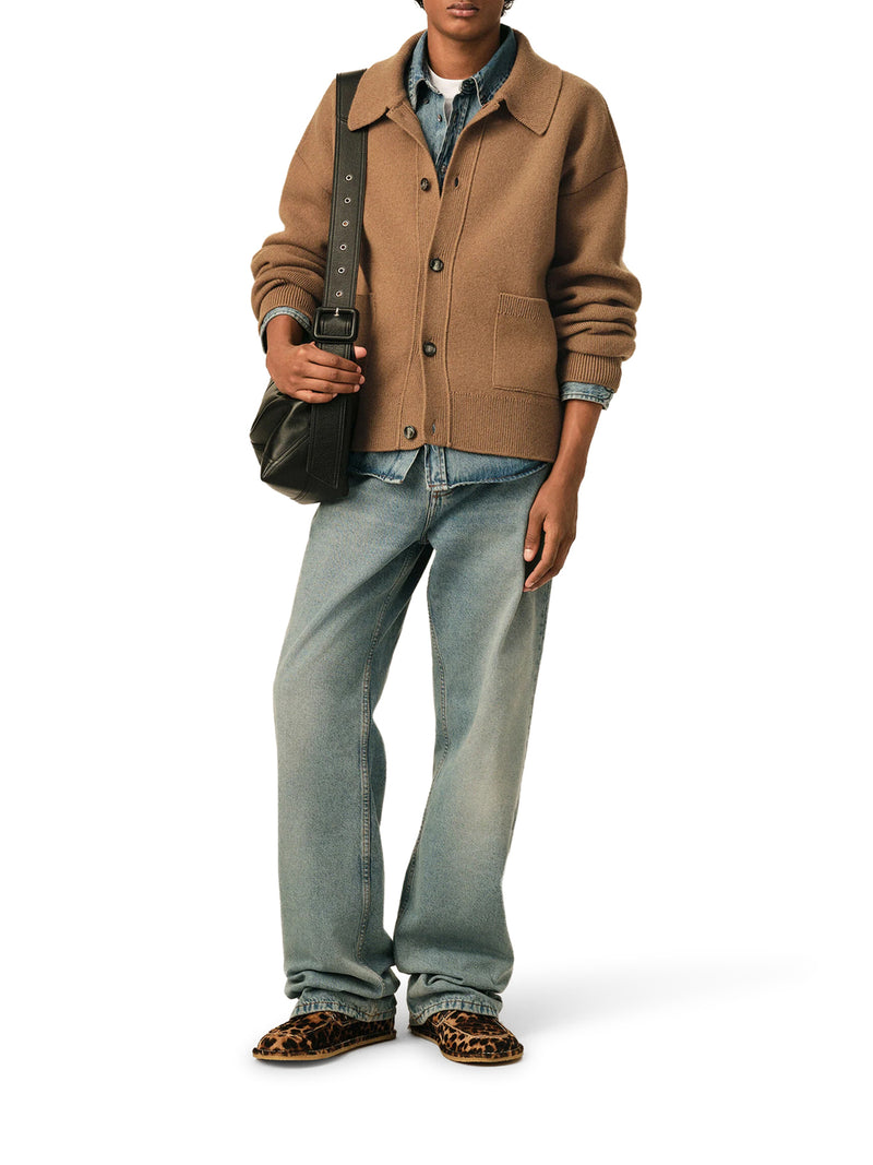 WOOL CARDIGAN WITH SHIRT COLLAR